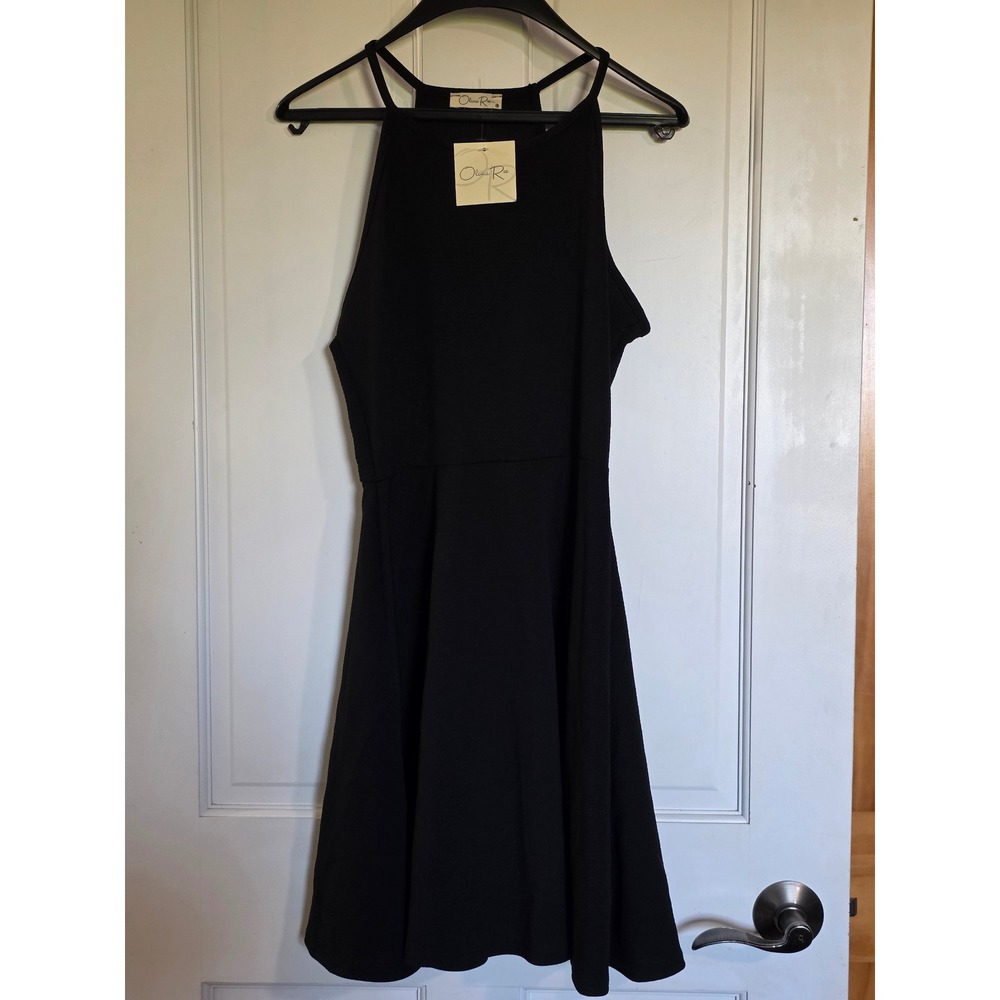 Olivia Rae Womens Black Halter Skater Dress Textured Knit Sleeveless NWT Large